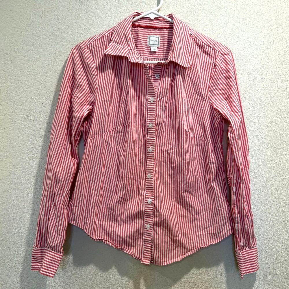 Maeve Anthropologie Red & White Striped Button Down Shirt Size S